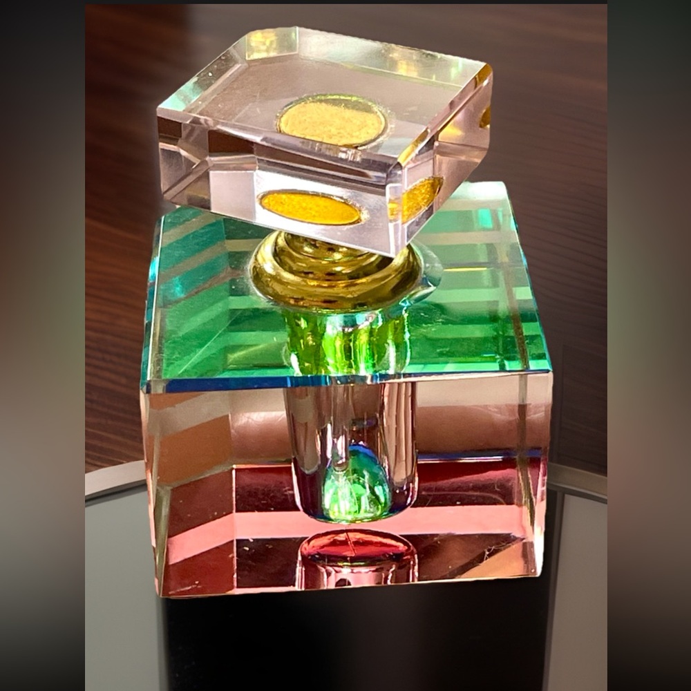 VINTAGE IRIDESCENT RAINBOW GLASS CRYSTAL FACET PERFUME BOTTLE ART DECO - Picture 9 of 10